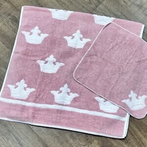 Vintage Bath Pink White Martex Hair Towel Washcloth Set 38" Soft Princess USA